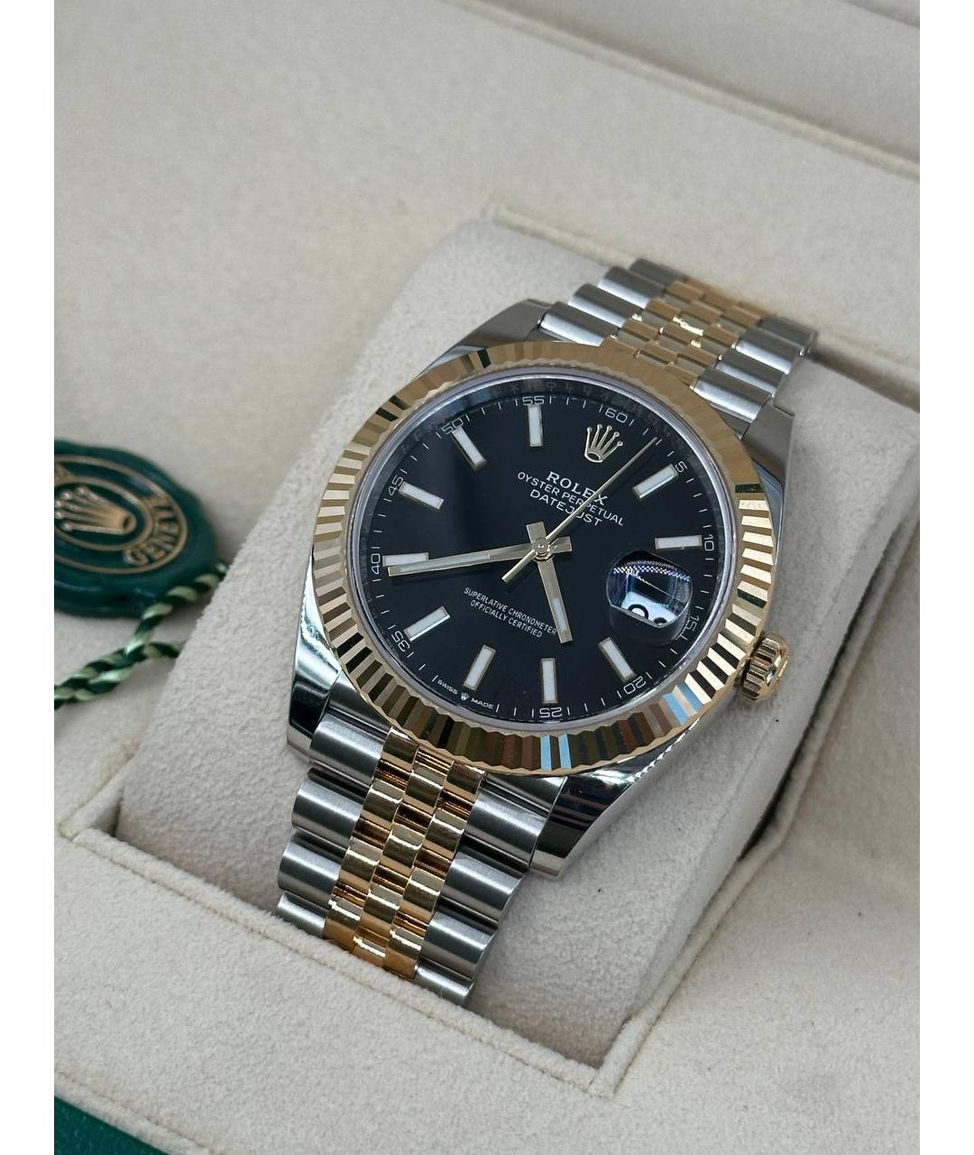 ROLEX Черные часы из желтого золота, фото 3