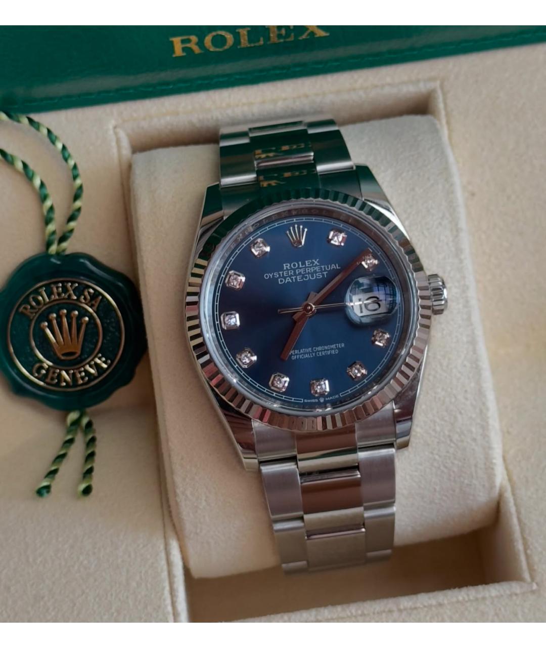 ROLEX Синие часы из белого золота, фото 3