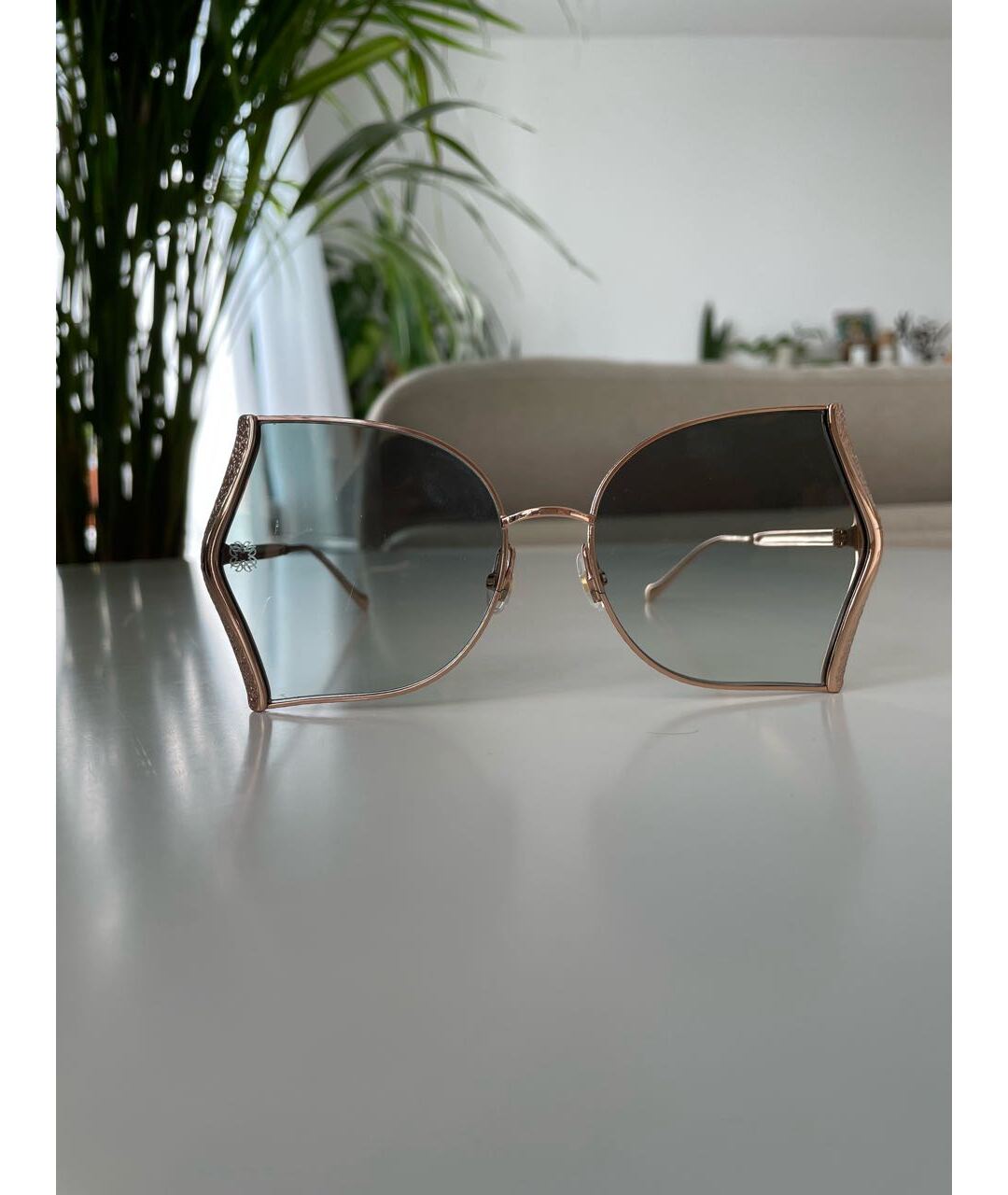 ELIE SAAB Золотые металлические солнцезащитные очки, фото 6
