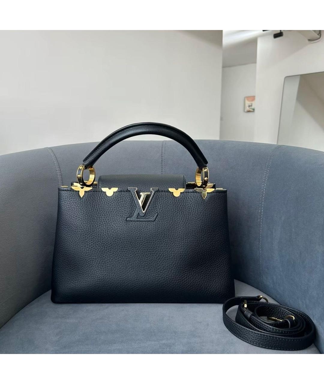 LOUIS VUITTON Черная кожаная сумка тоут, фото 6