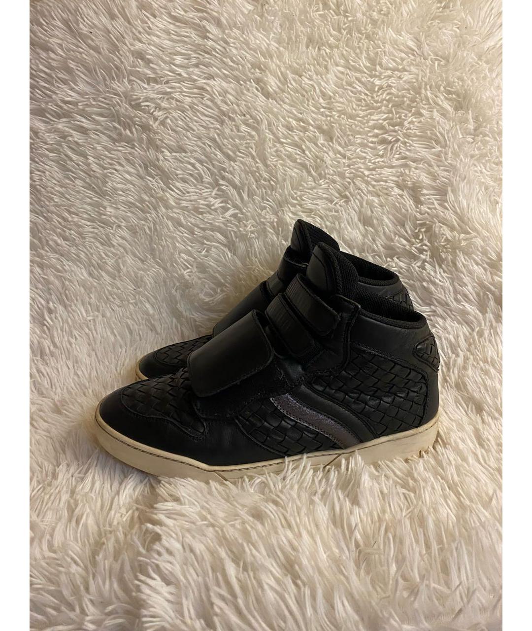 BOTTEGA VENETA Черные кожаные высокие кроссовки / кеды, фото 3