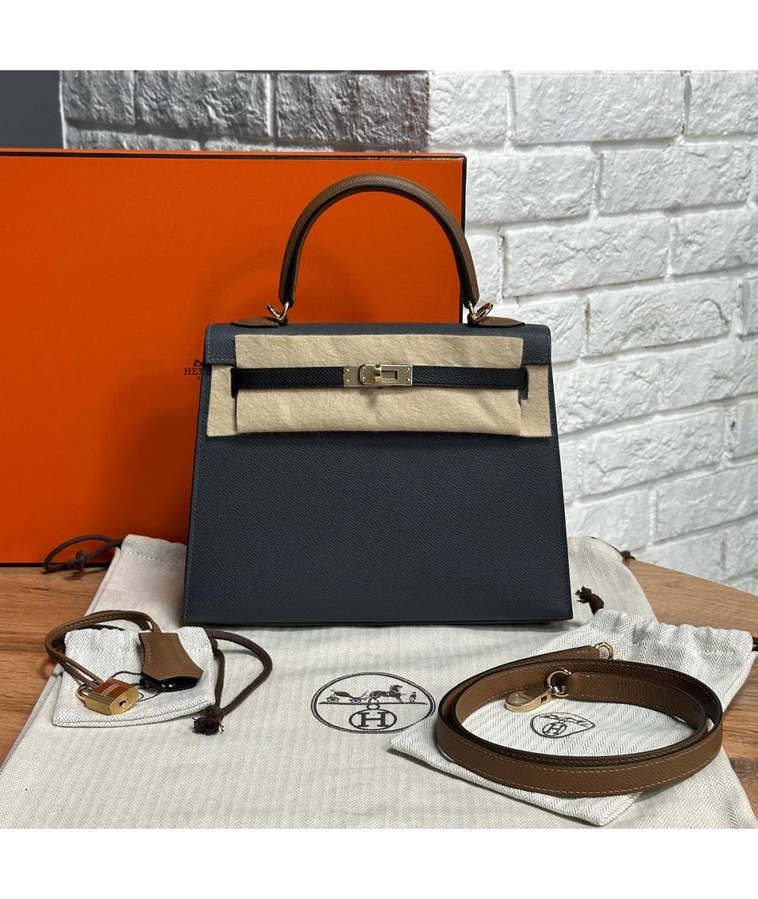 HERMES Антрацитовая кожаная сумка с короткими ручками, фото 2