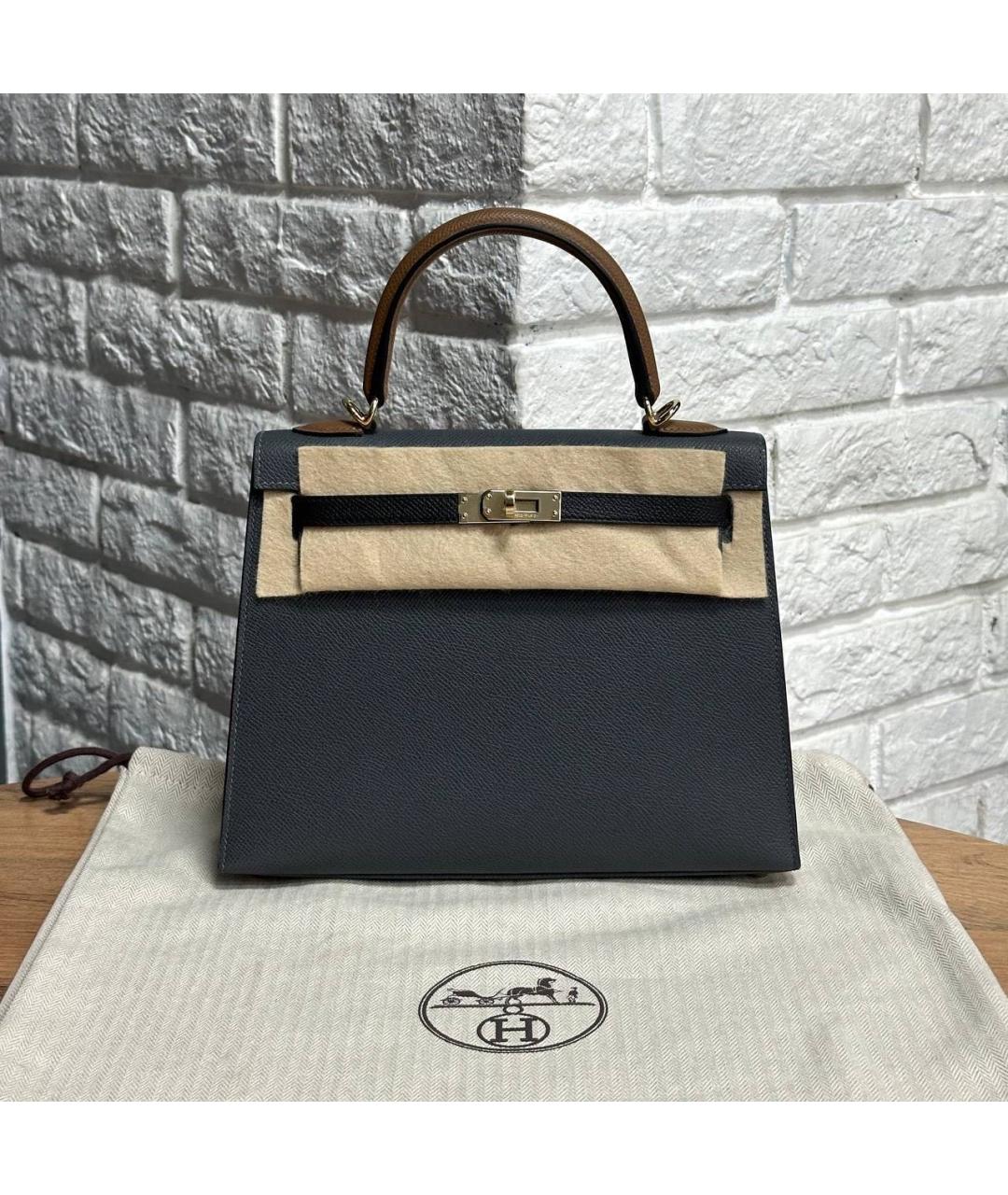 HERMES Антрацитовая кожаная сумка с короткими ручками, фото 4