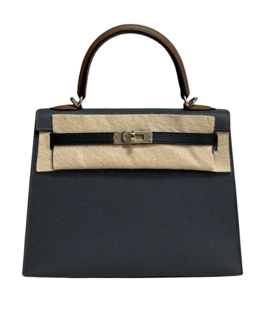 HERMES Антрацитовая кожаная сумка с короткими ручками, фото 1