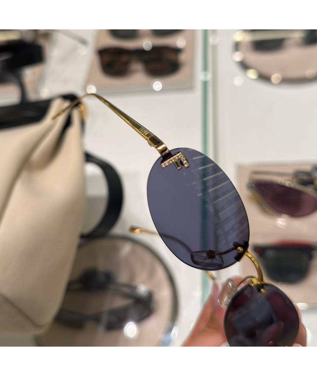 FENDI Коричневые металлические солнцезащитные очки, фото 3
