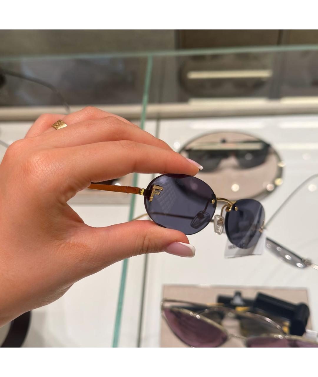 FENDI Коричневые металлические солнцезащитные очки, фото 2