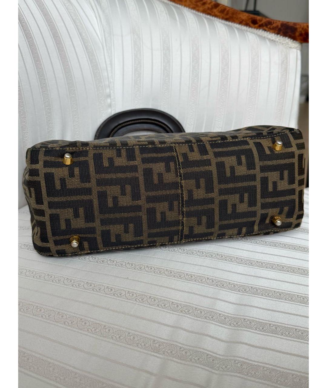 FENDI Коричневая жаккардовая сумка с короткими ручками, фото 6