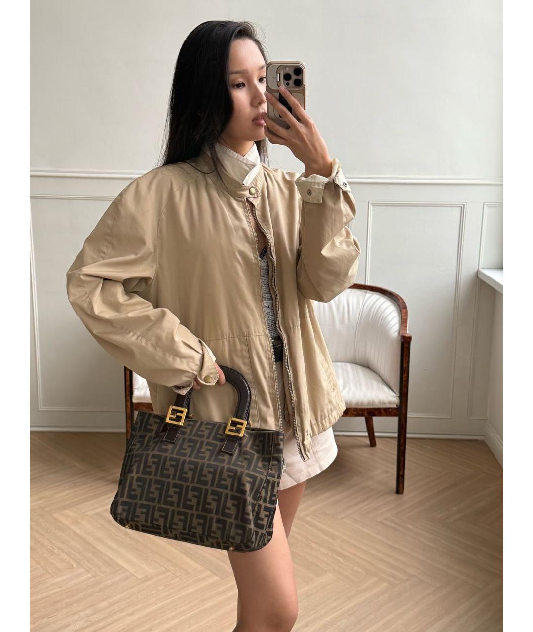 FENDI Коричневая жаккардовая сумка с короткими ручками, фото 4