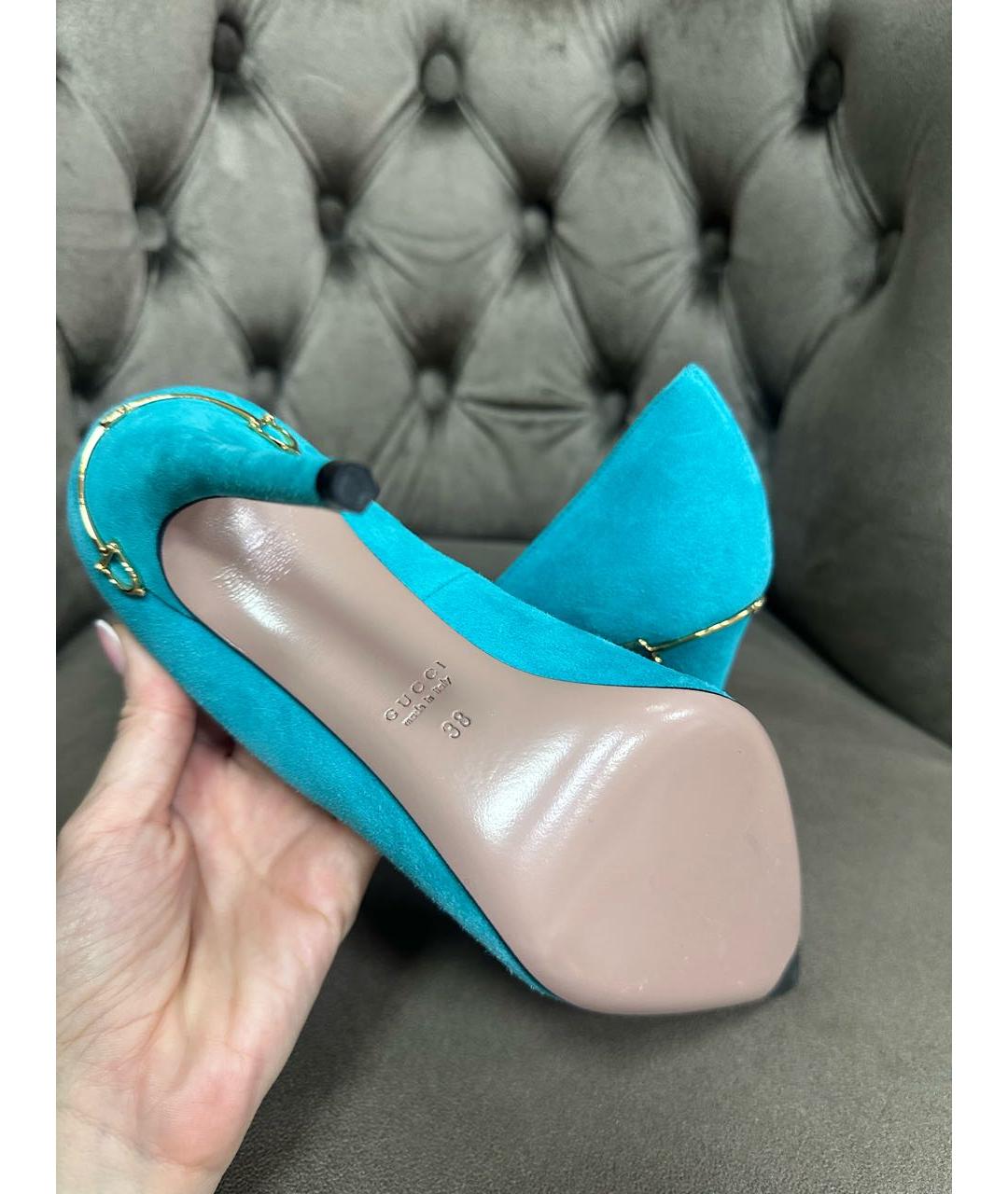 GUCCI Бирюзовые замшевые туфли, фото 5
