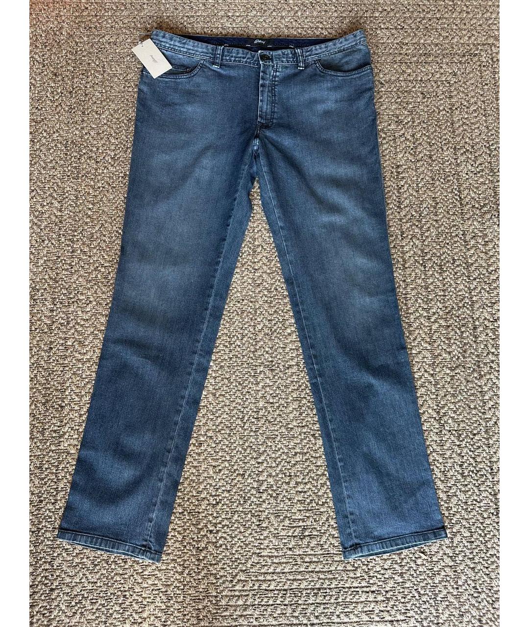 BRIONI Темно-синие хлопко-эластановые прямые джинсы, фото 5