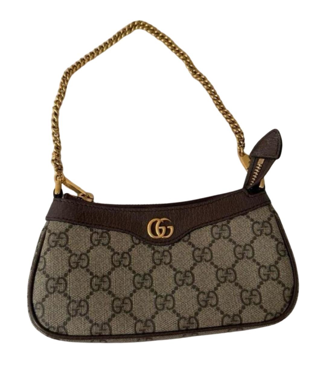 GUCCI Коричневая канва сумка с короткими ручками, фото 1