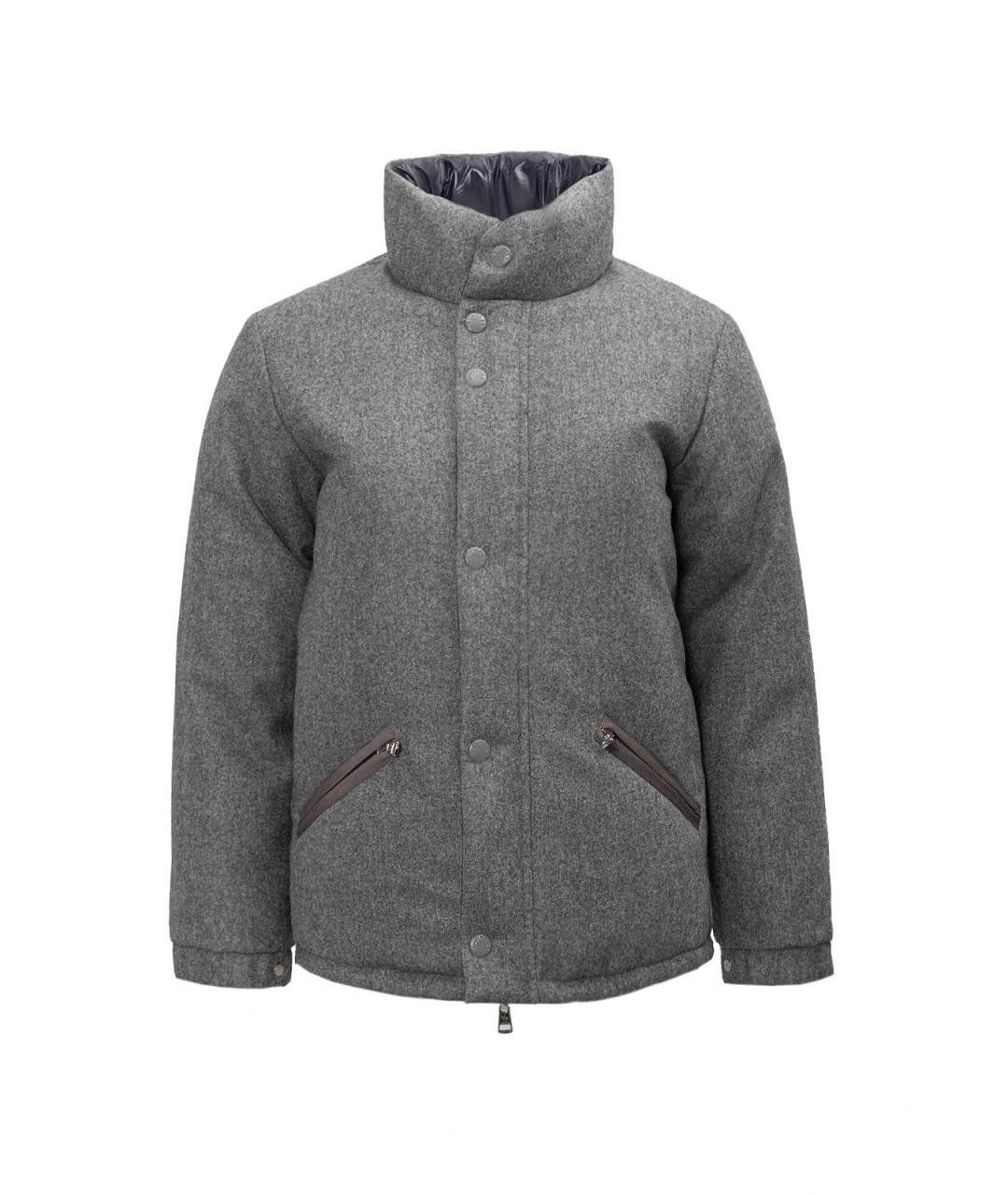 MONCLER Серый полиэстеровый пуховик, фото 2