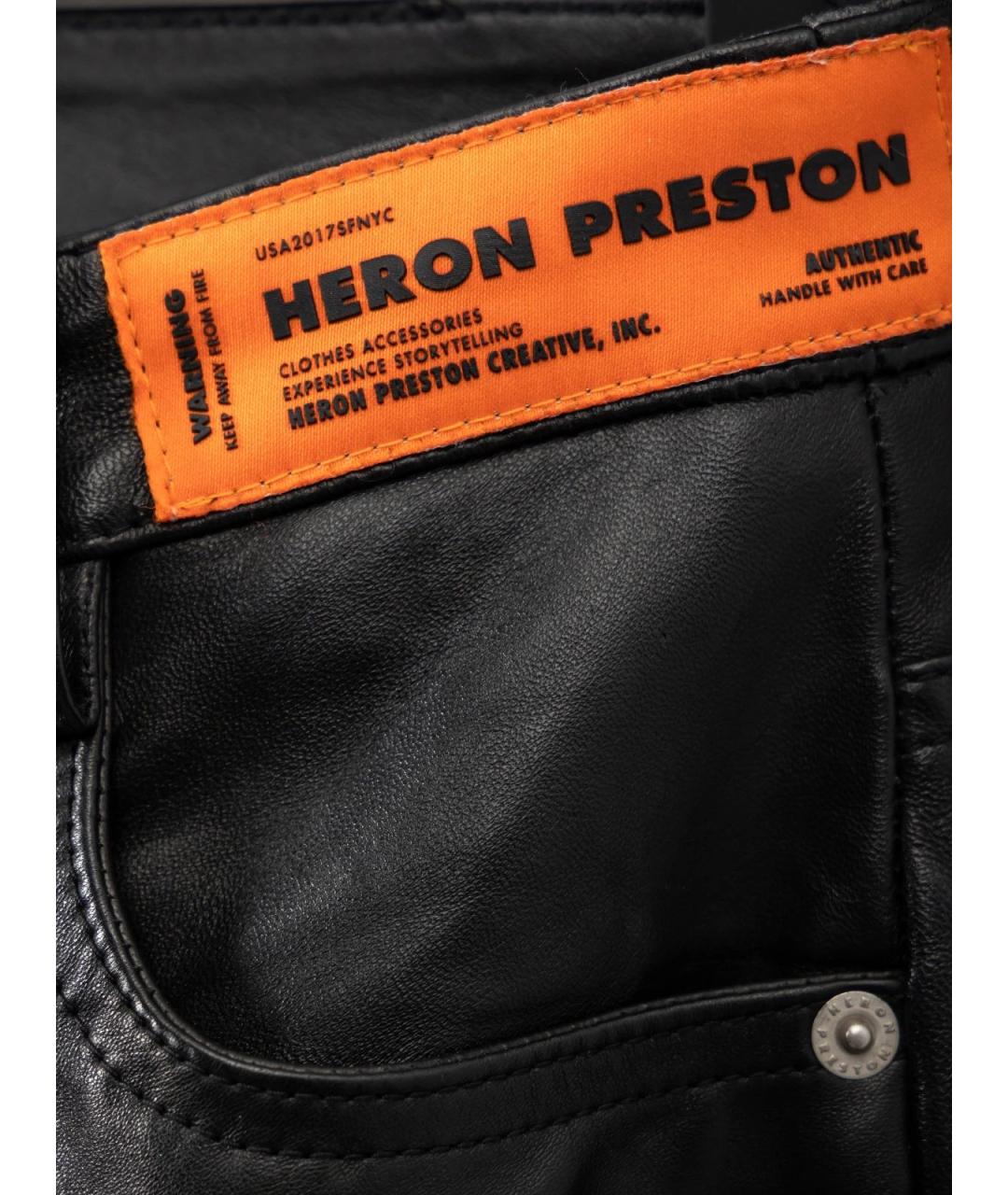 HERON PRESTON Черные кожаные прямые брюки, фото 3