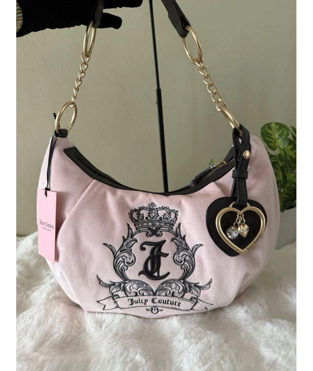JUICY COUTURE Розовая бархатная сумка через плечо, фото 3