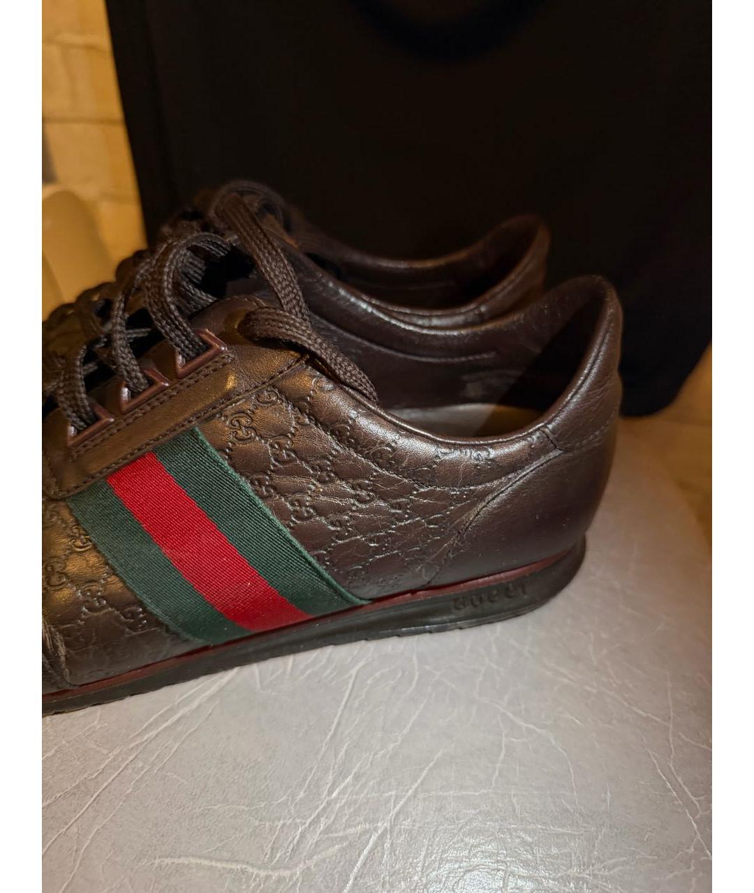 GUCCI Коричневые кожаные низкие кроссовки / кеды, фото 3
