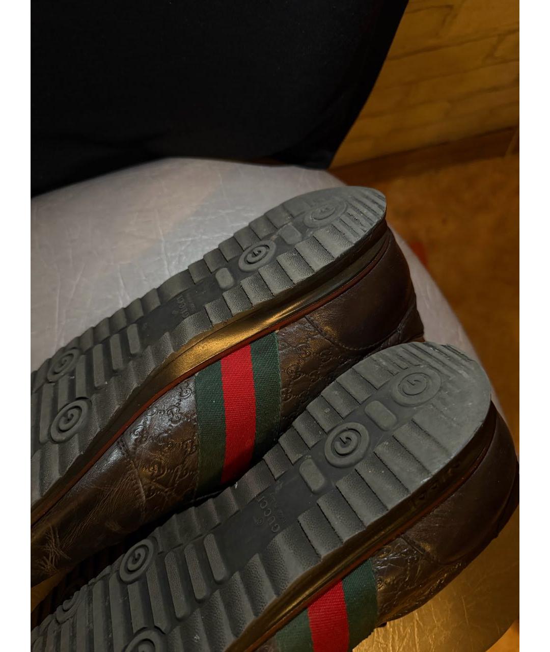 GUCCI Коричневые кожаные низкие кроссовки / кеды, фото 7