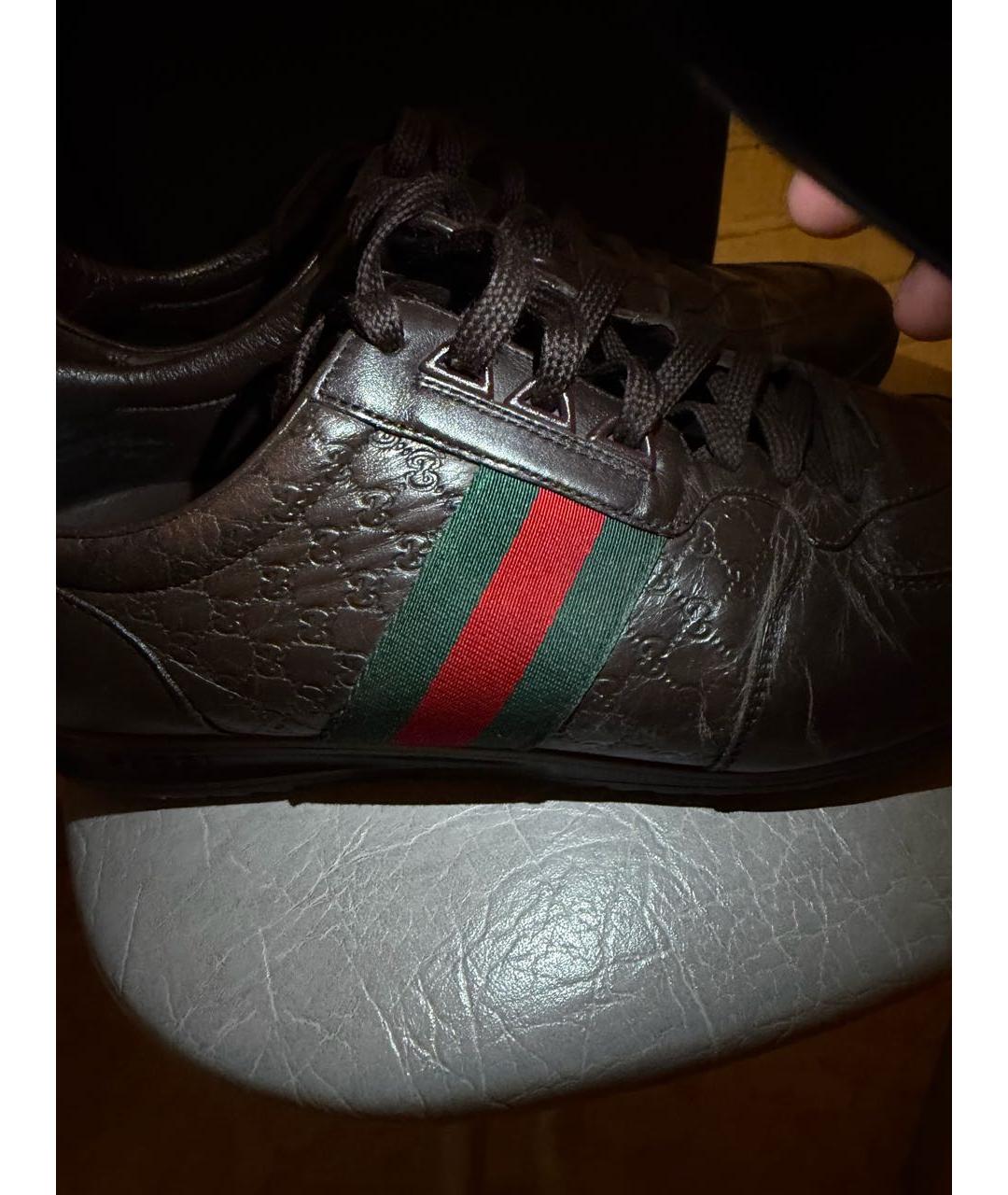 GUCCI Коричневые кожаные низкие кроссовки / кеды, фото 6
