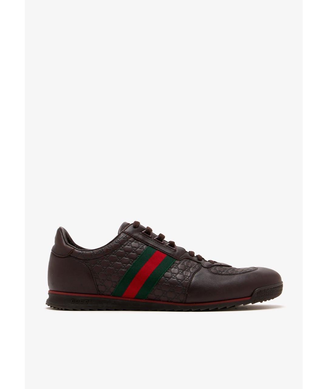 GUCCI Коричневые кожаные низкие кроссовки / кеды, фото 9