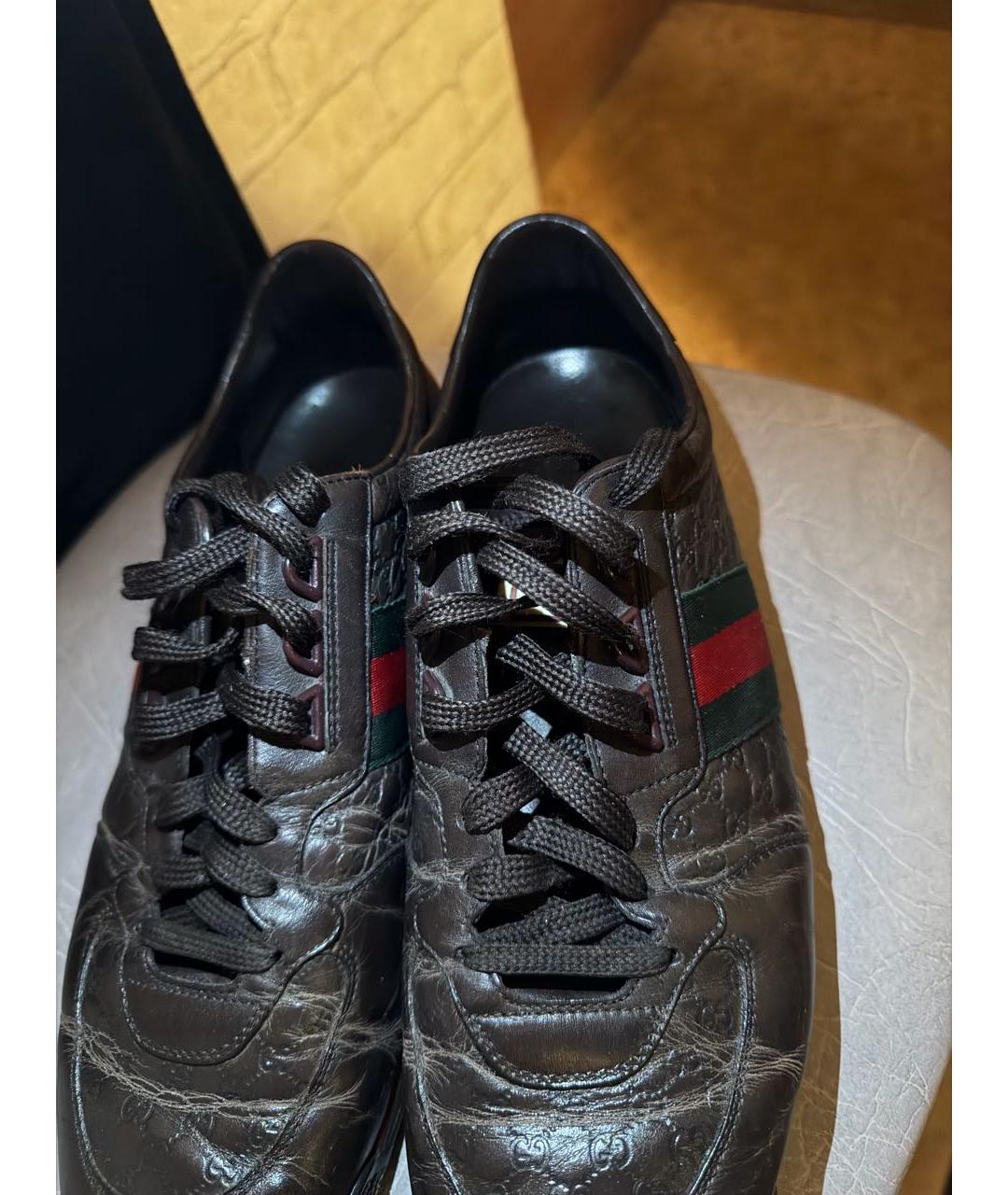 GUCCI Коричневые кожаные низкие кроссовки / кеды, фото 4