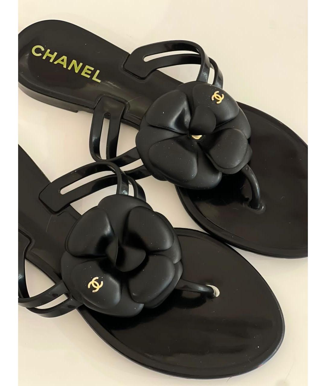CHANEL Черные резиновые шлепанцы, фото 7