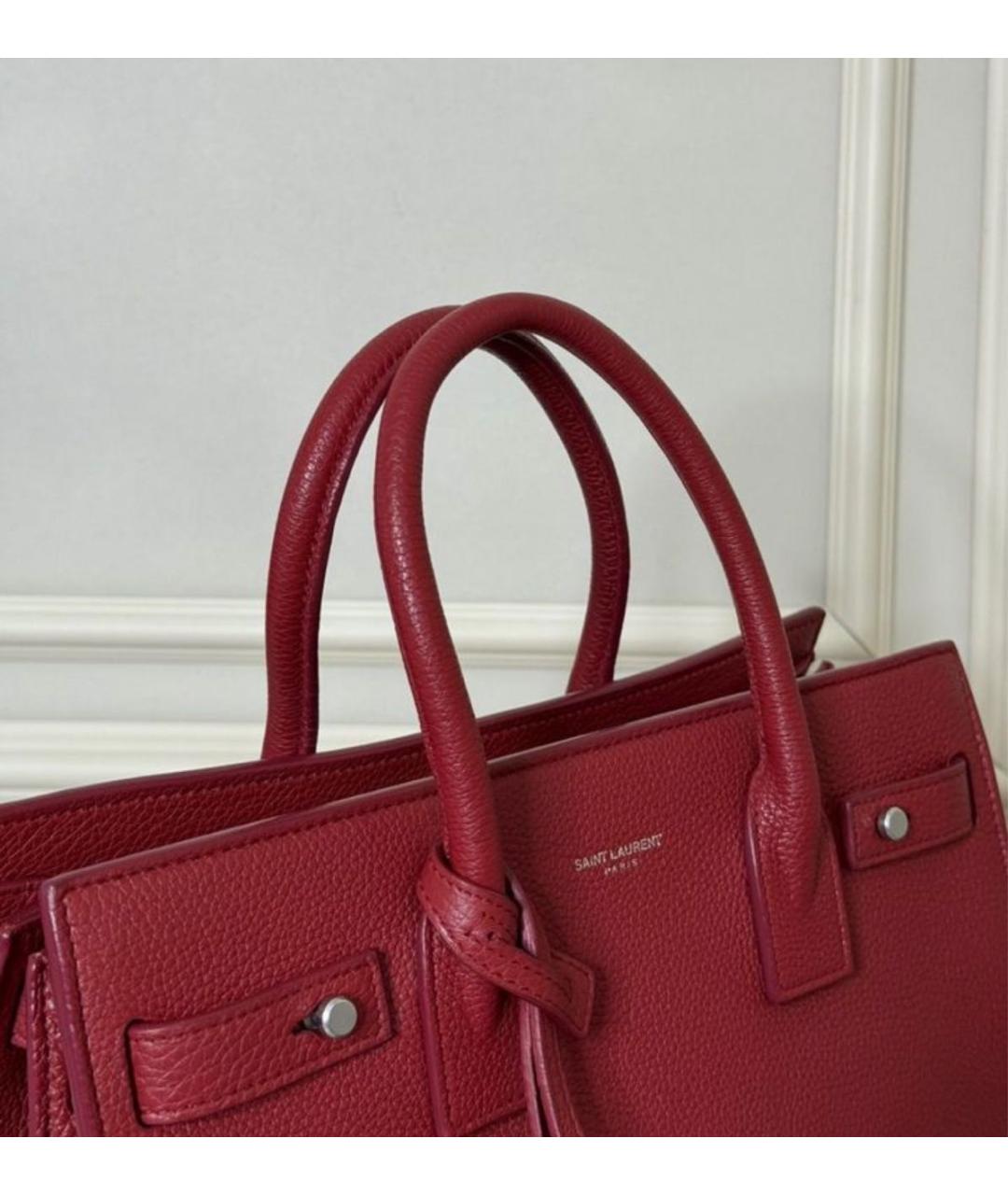 SAINT LAURENT Красная кожаная сумка с короткими ручками, фото 3