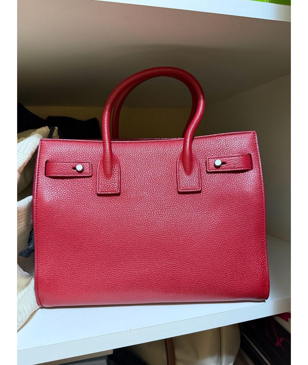 SAINT LAURENT Красная кожаная сумка с короткими ручками, фото 2
