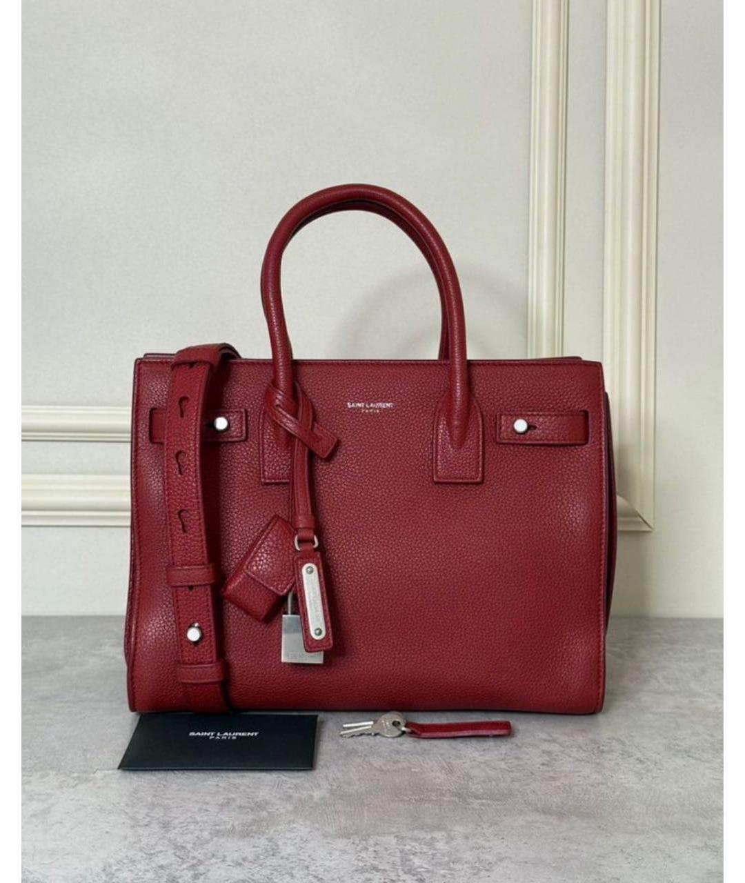 SAINT LAURENT Красная кожаная сумка с короткими ручками, фото 8