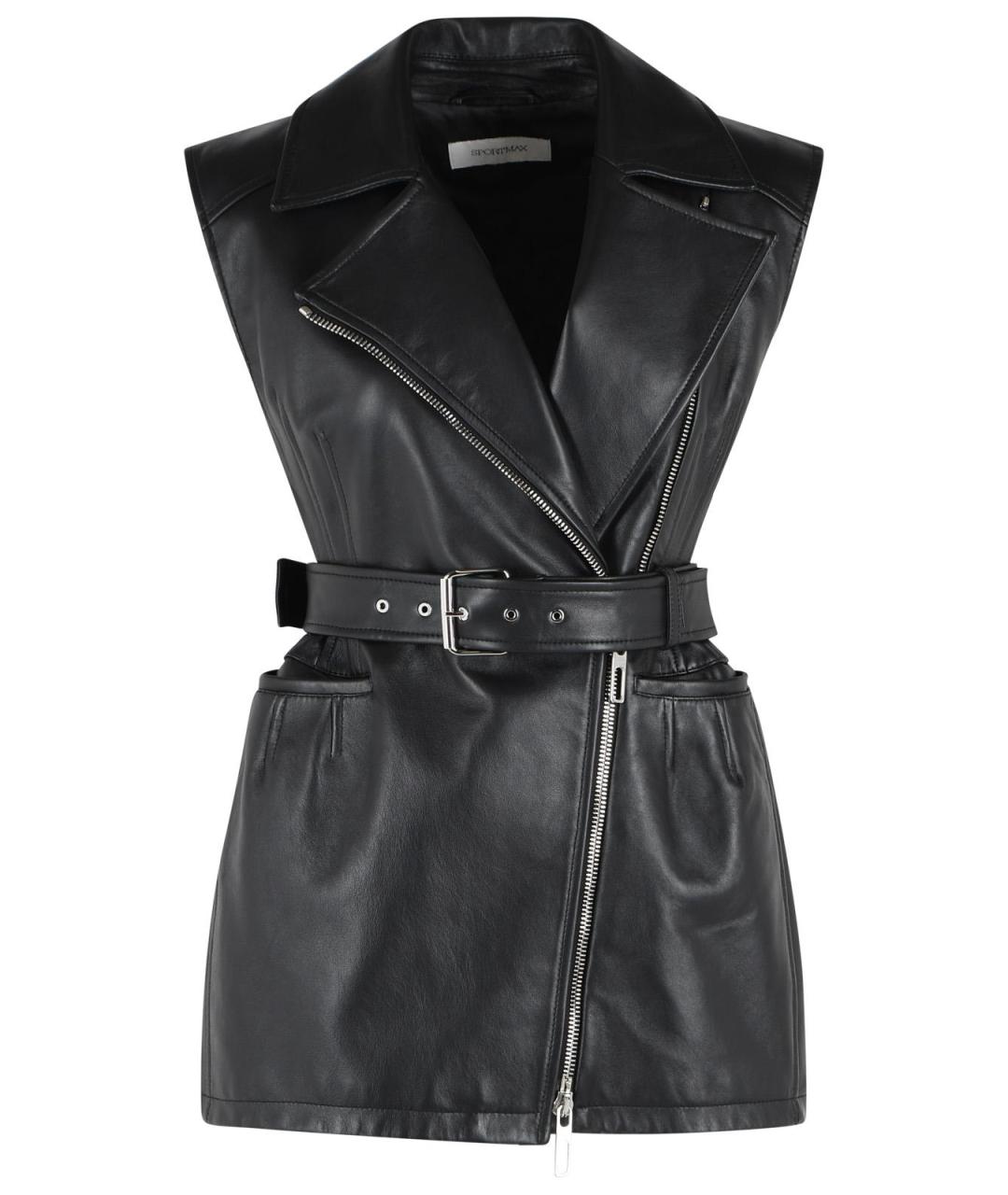 SPORTMAX Черный кожаный жилет, фото 1