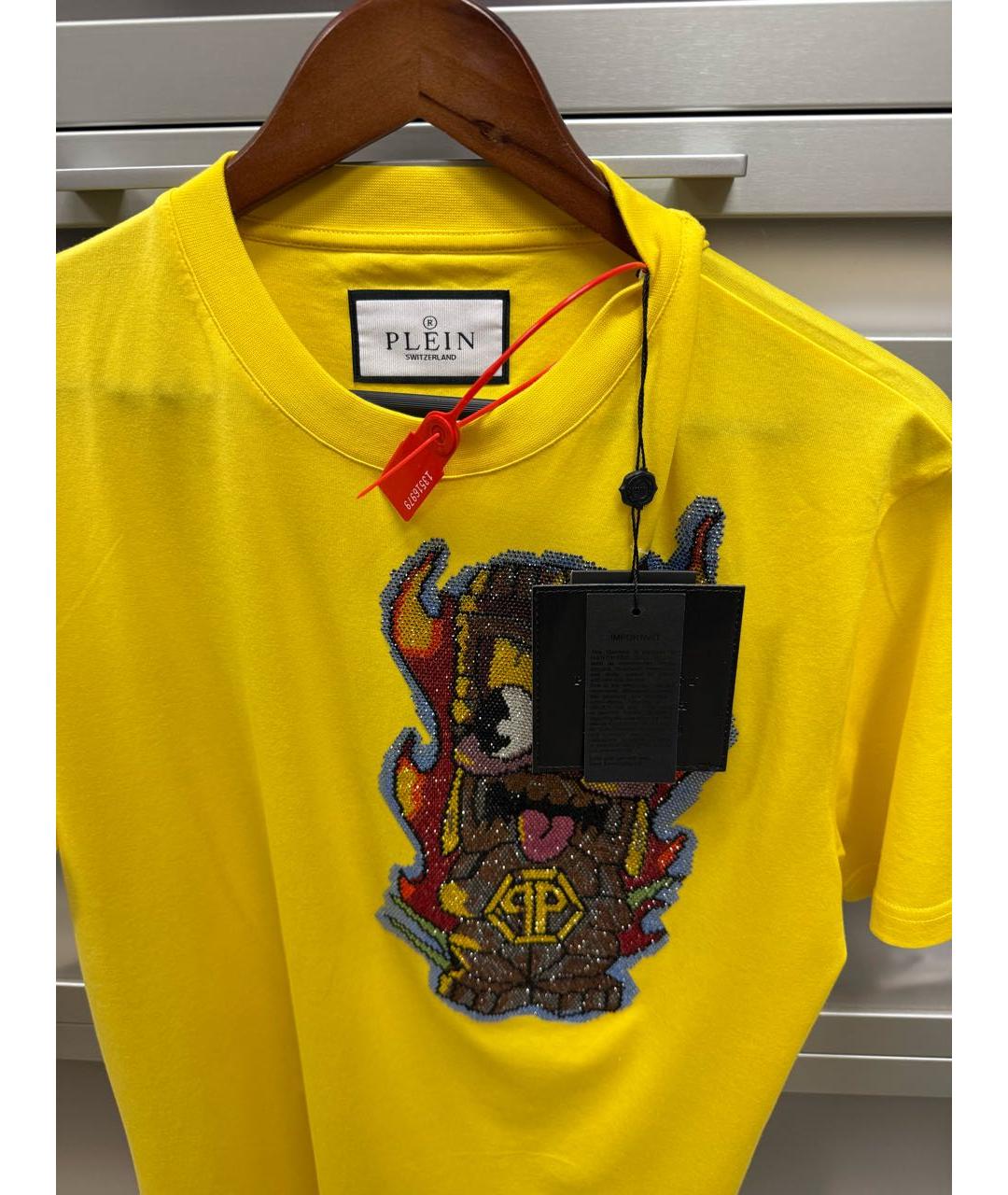 PHILIPP PLEIN Желтая хлопковая футболка, фото 3