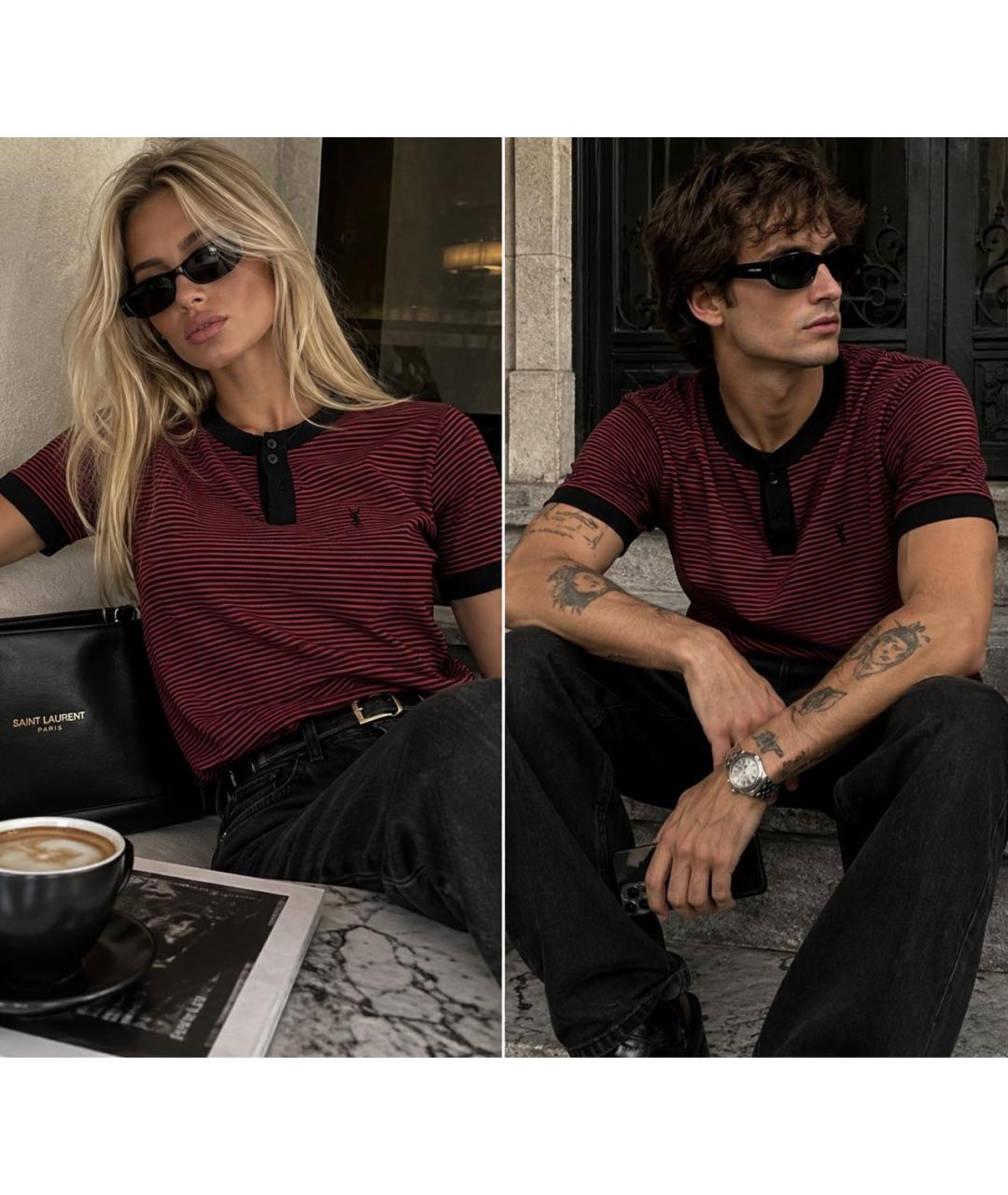 SAINT LAURENT Бордовая хлопковая футболка, фото 5
