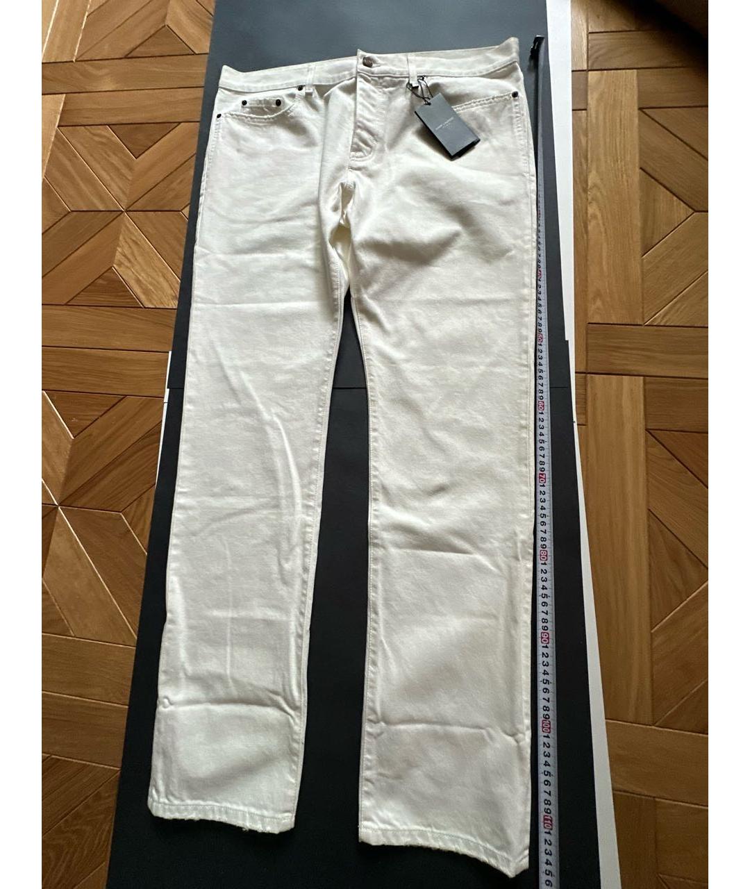 SAINT LAURENT Белые хлопковые прямые джинсы, фото 6