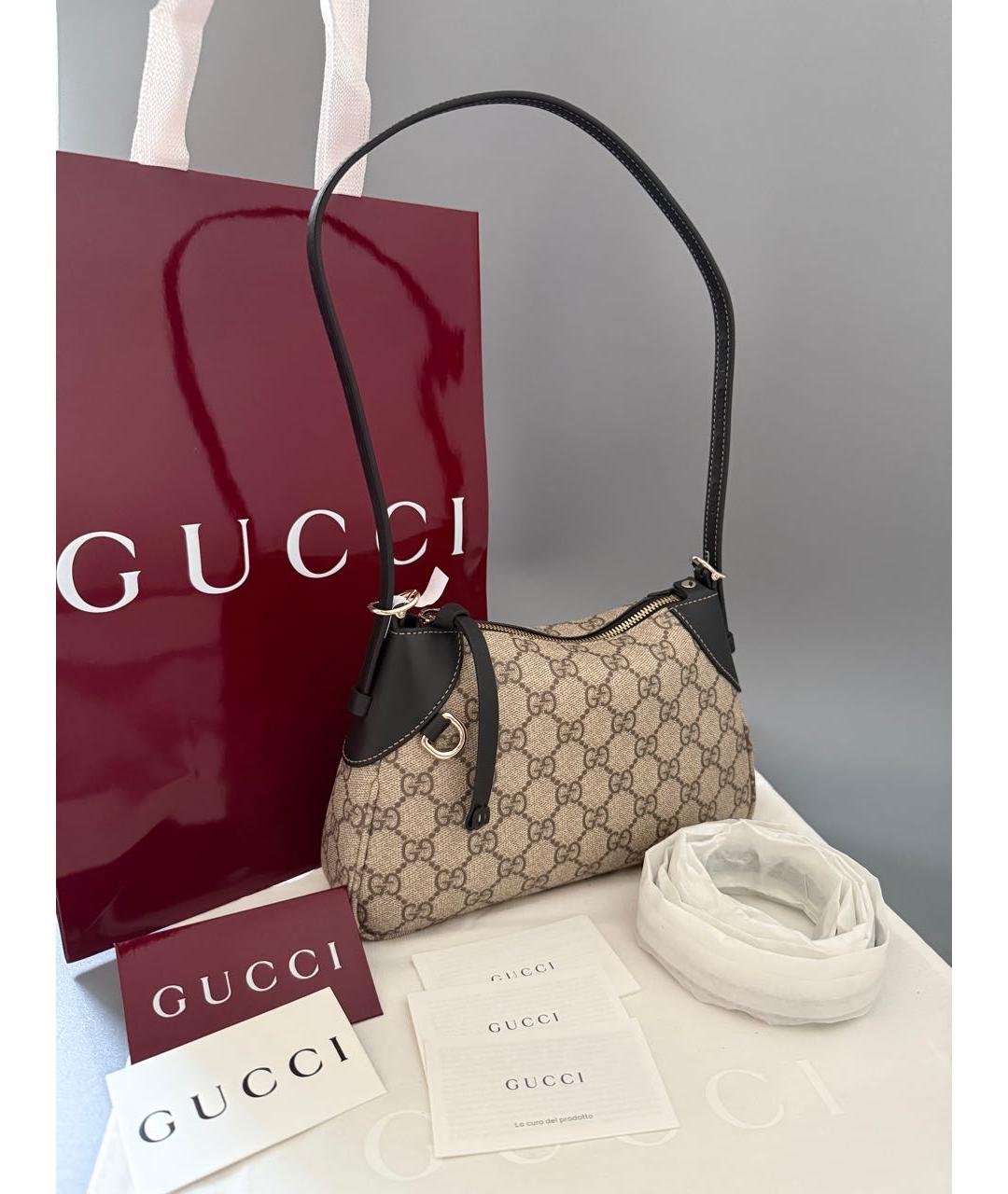 GUCCI Бежевая кожаная сумка через плечо, фото 3