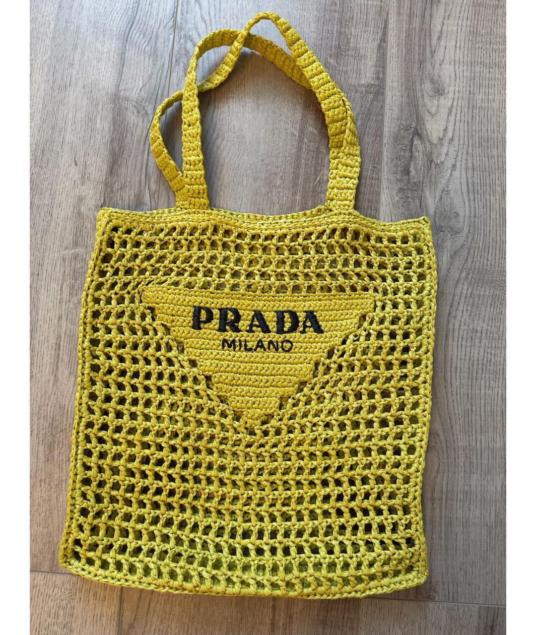 PRADA Желтая рафия пляжная сумка, фото 2