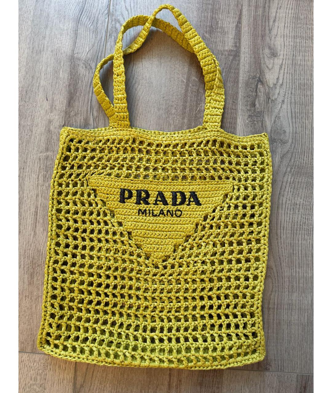 PRADA Желтая рафия пляжная сумка, фото 7