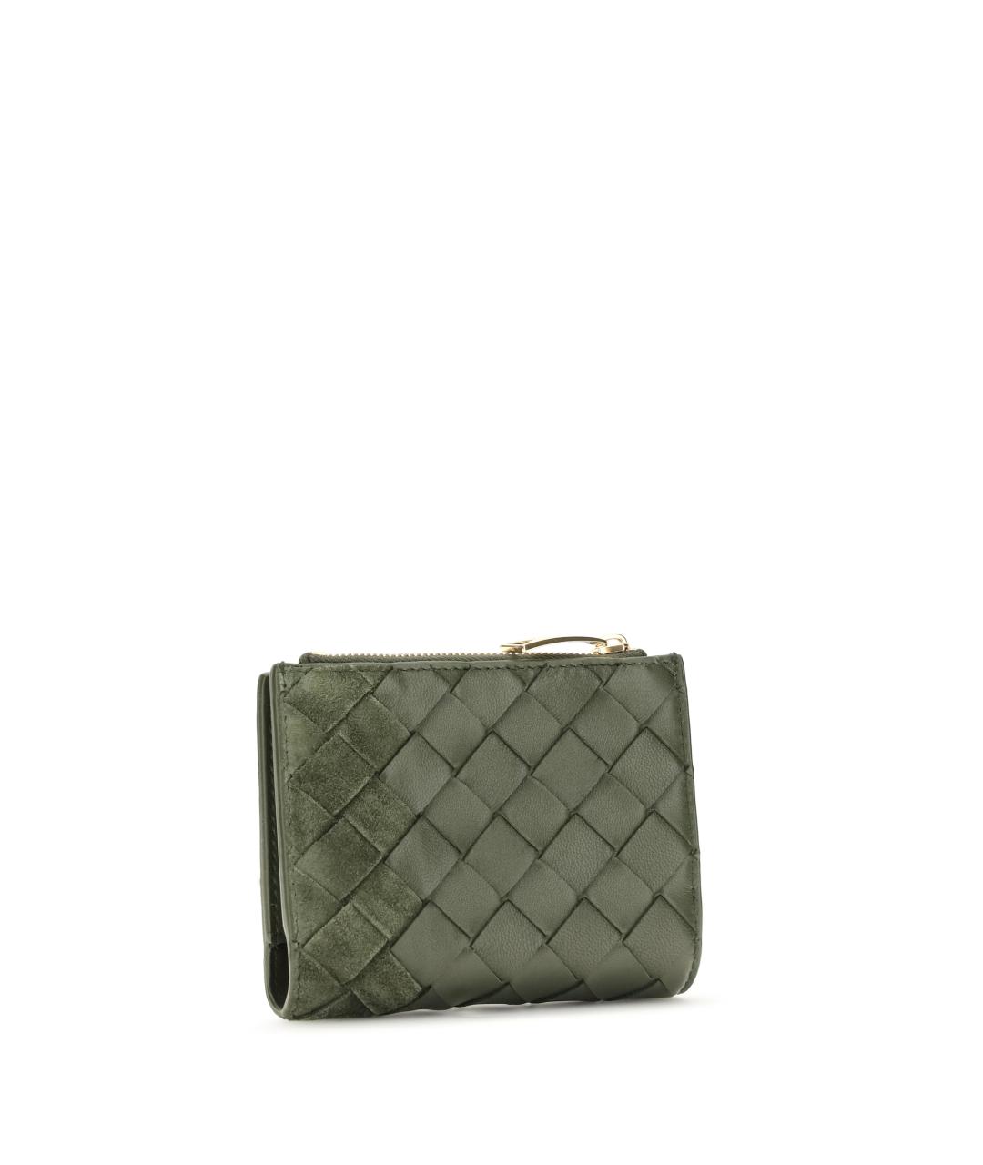 BOTTEGA VENETA Зеленый кожаный кошелек, фото 2