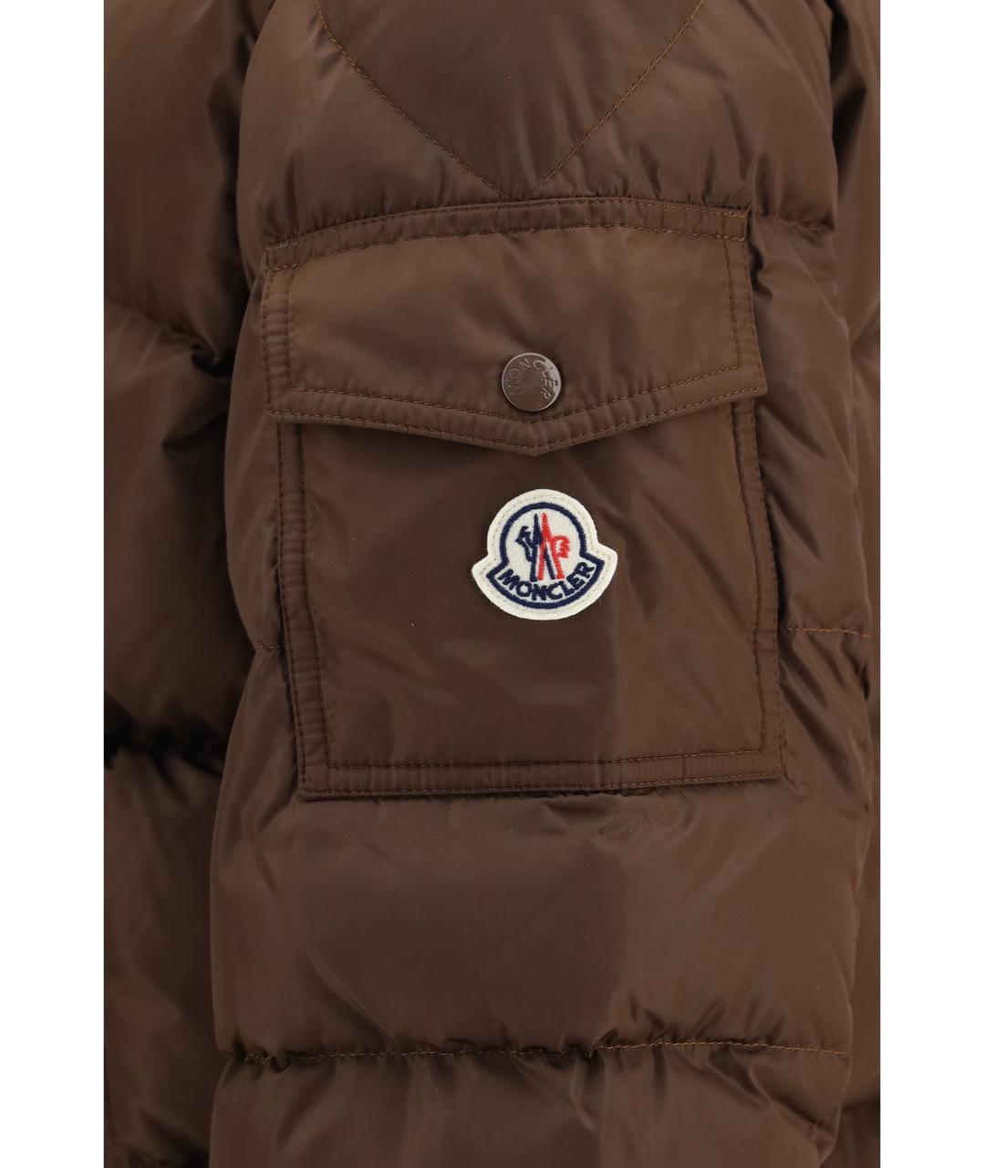 MONCLER Коричневый синтетический пуховик, фото 3