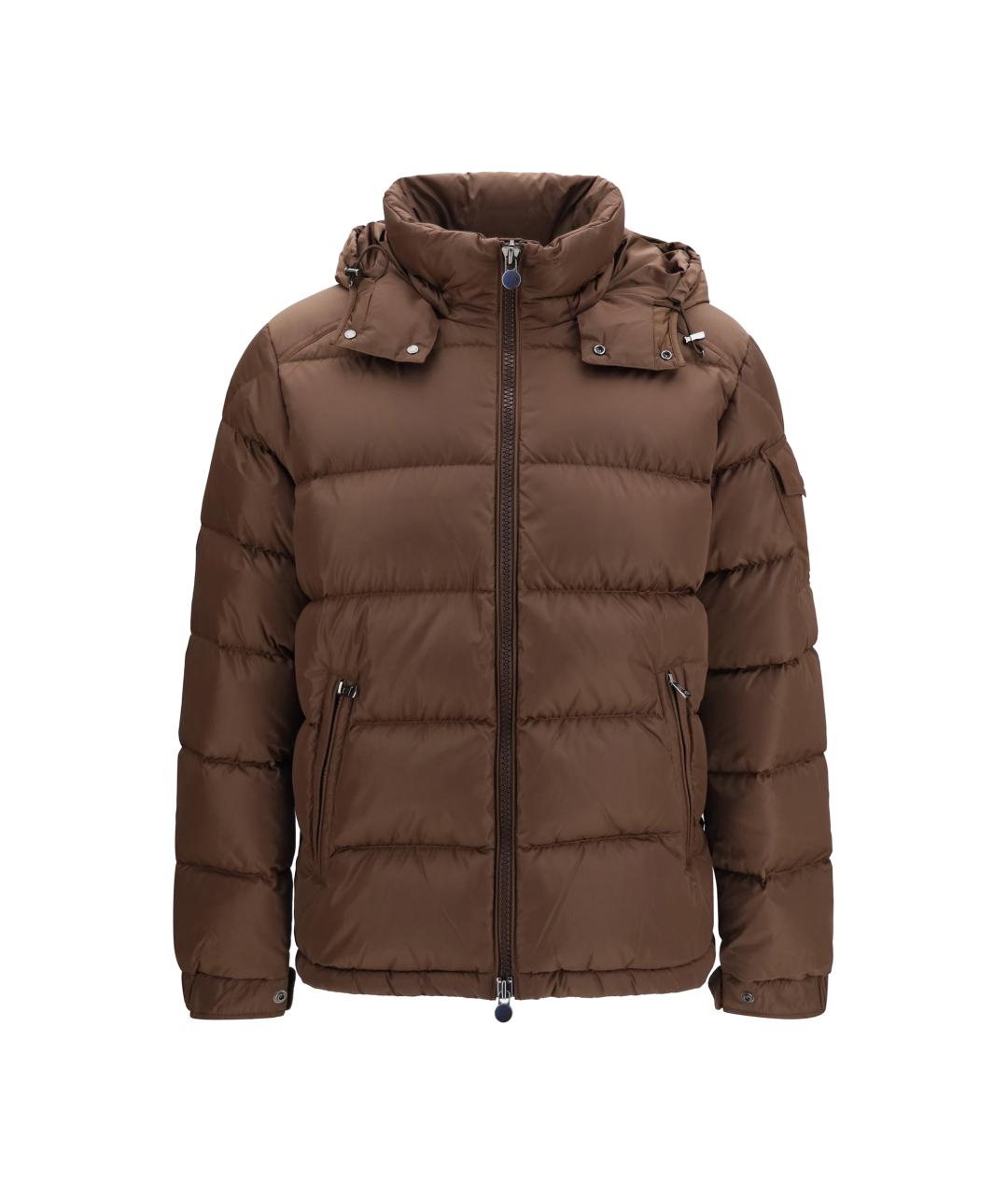 MONCLER Коричневый синтетический пуховик, фото 1