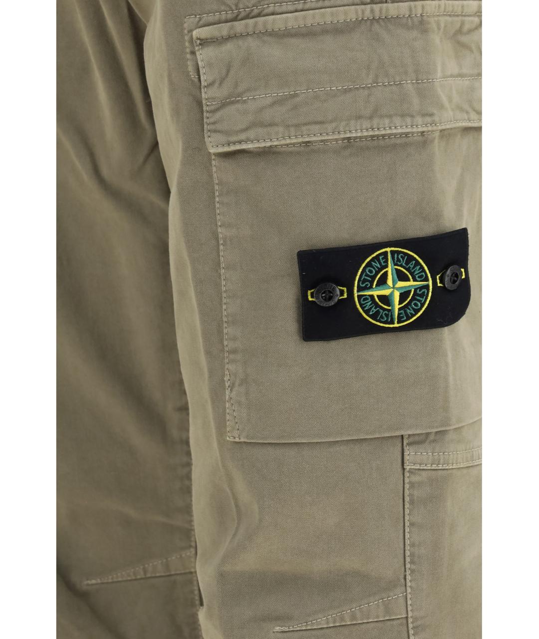STONE ISLAND Хаки хлопковые повседневные брюки, фото 3