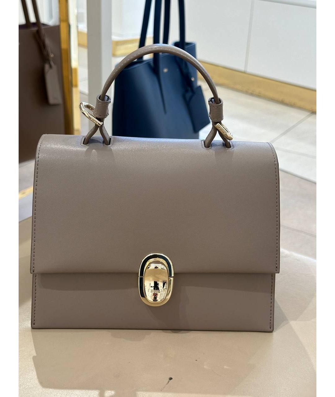 FURLA Серая кожаная сумка с короткими ручками, фото 10