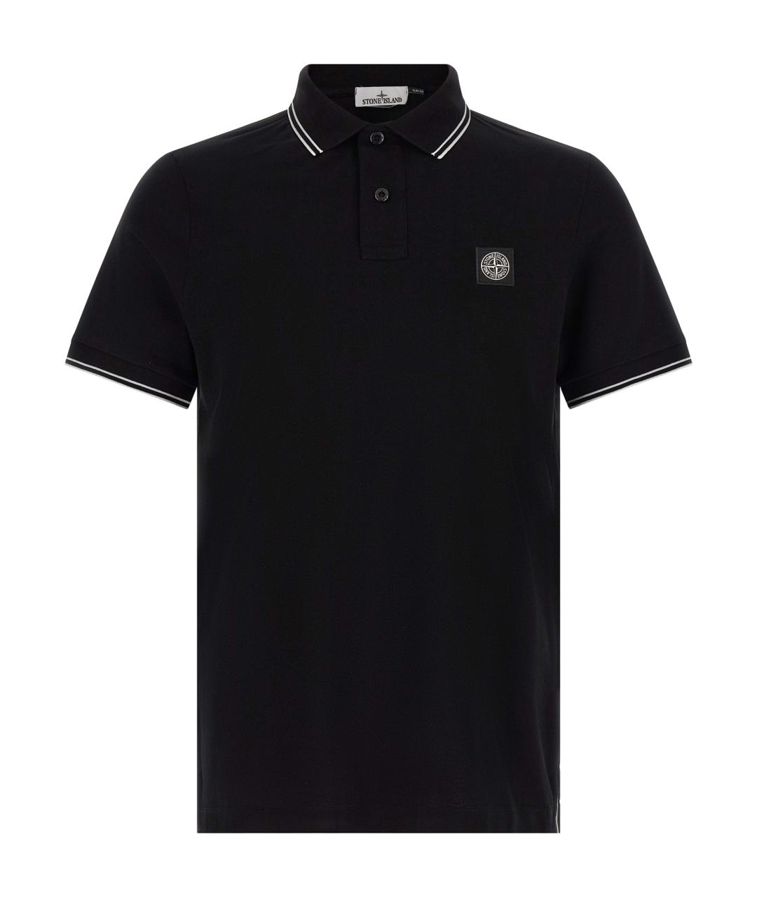 STONE ISLAND Черное хлопковое поло с коротким рукавом, фото 1