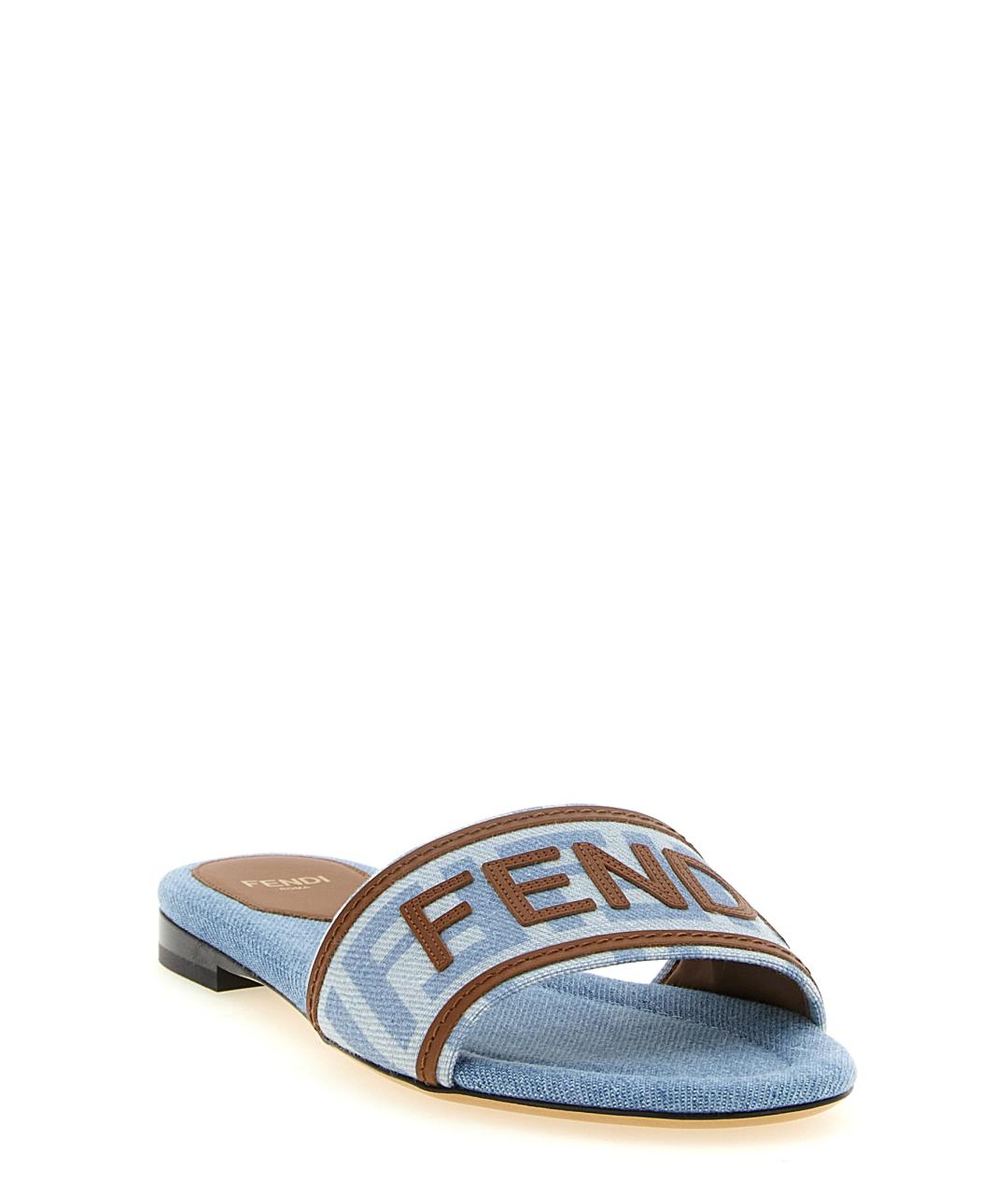FENDI Голубые синтетические шлепанцы, фото 2