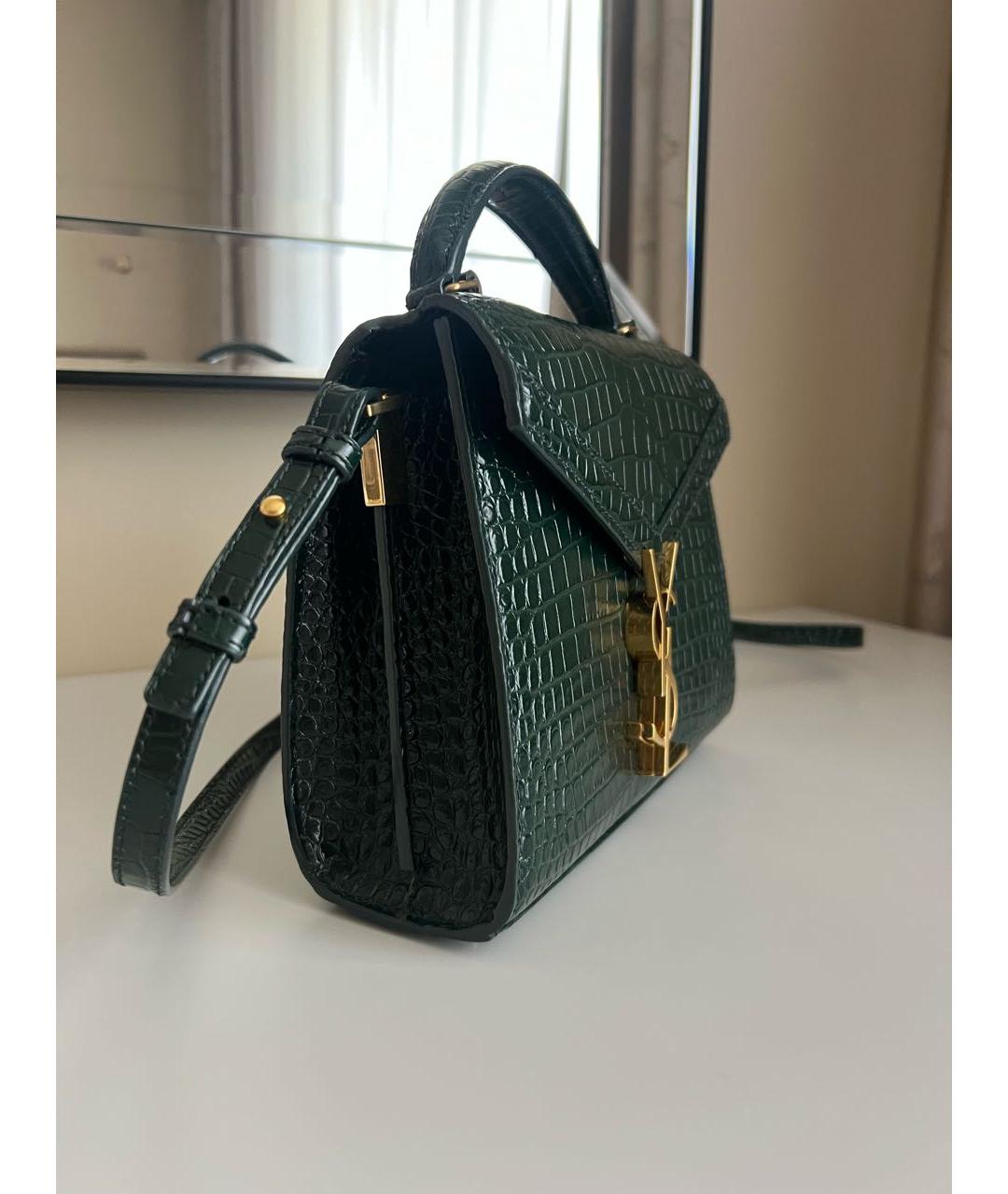 SAINT LAURENT Зеленая сумка через плечо из лакированной кожи, фото 2
