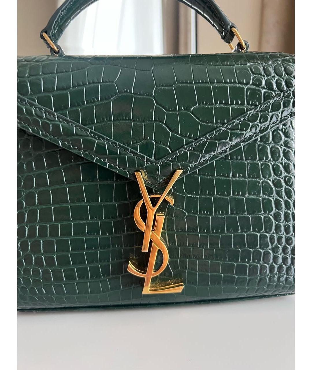 SAINT LAURENT Зеленая сумка через плечо из лакированной кожи, фото 6