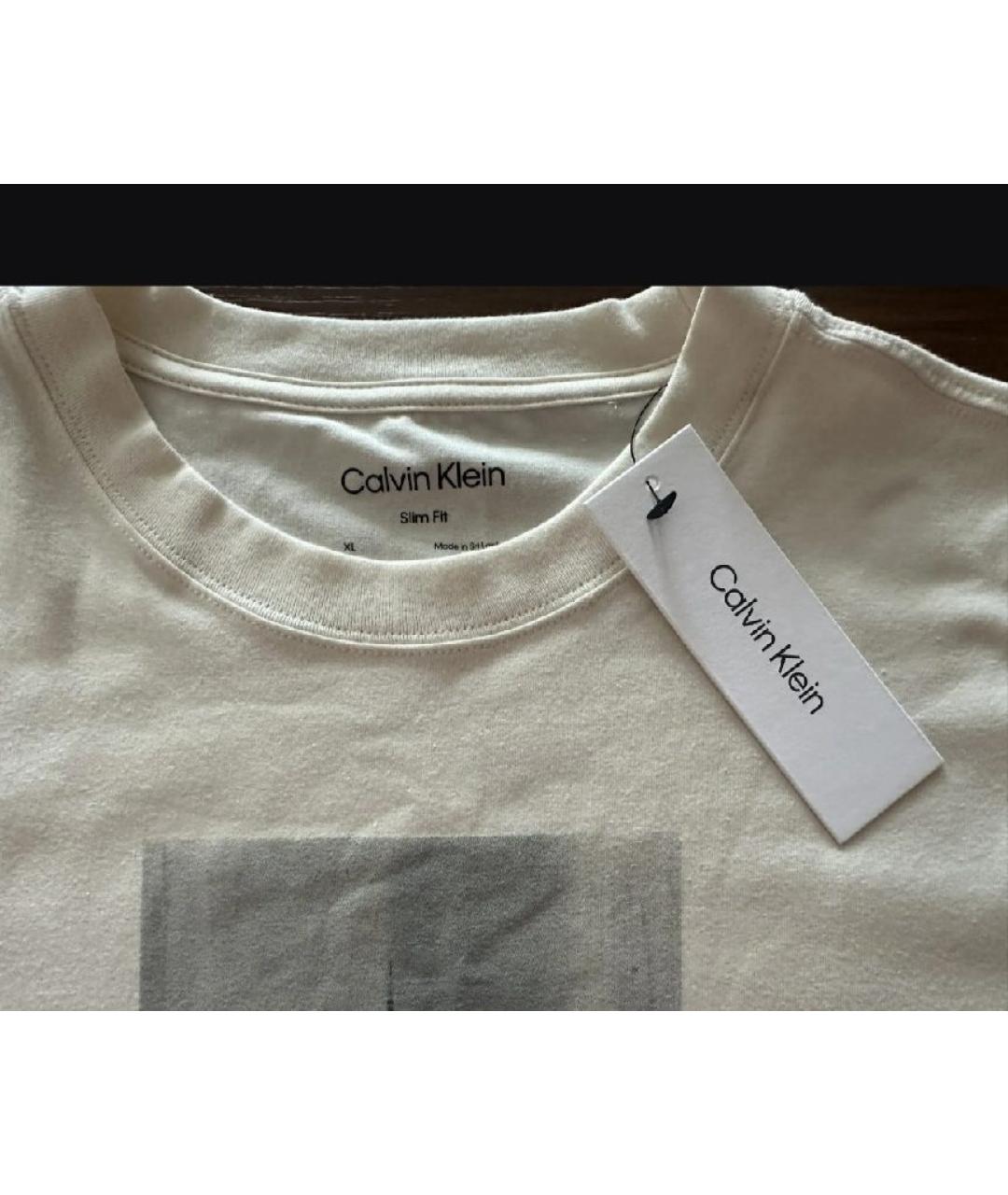 CALVIN KLEIN Бежевая хлопко-эластановая футболка, фото 7
