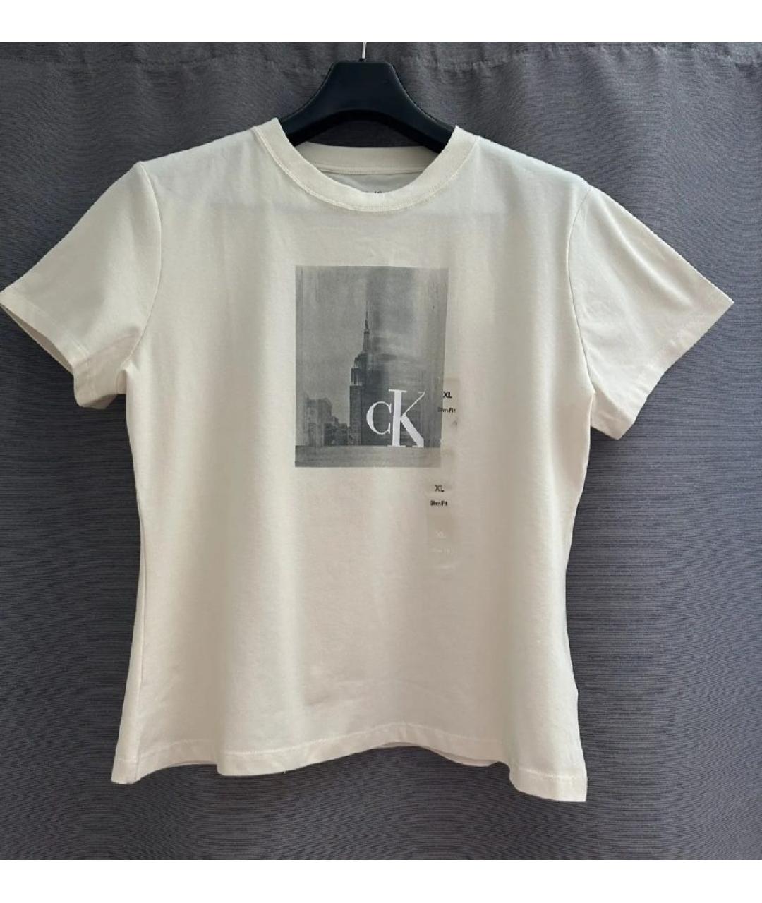 CALVIN KLEIN Бежевая хлопко-эластановая футболка, фото 10