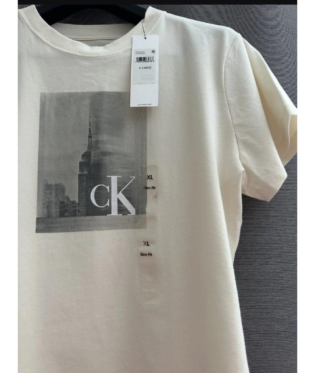CALVIN KLEIN Бежевая хлопко-эластановая футболка, фото 9