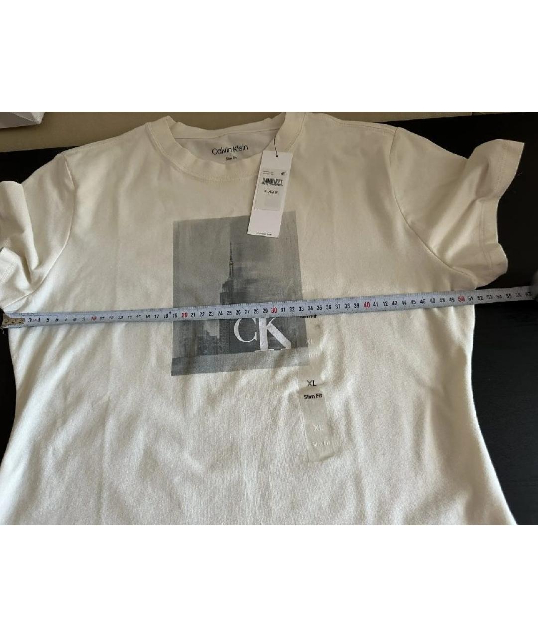 CALVIN KLEIN Бежевая хлопко-эластановая футболка, фото 8