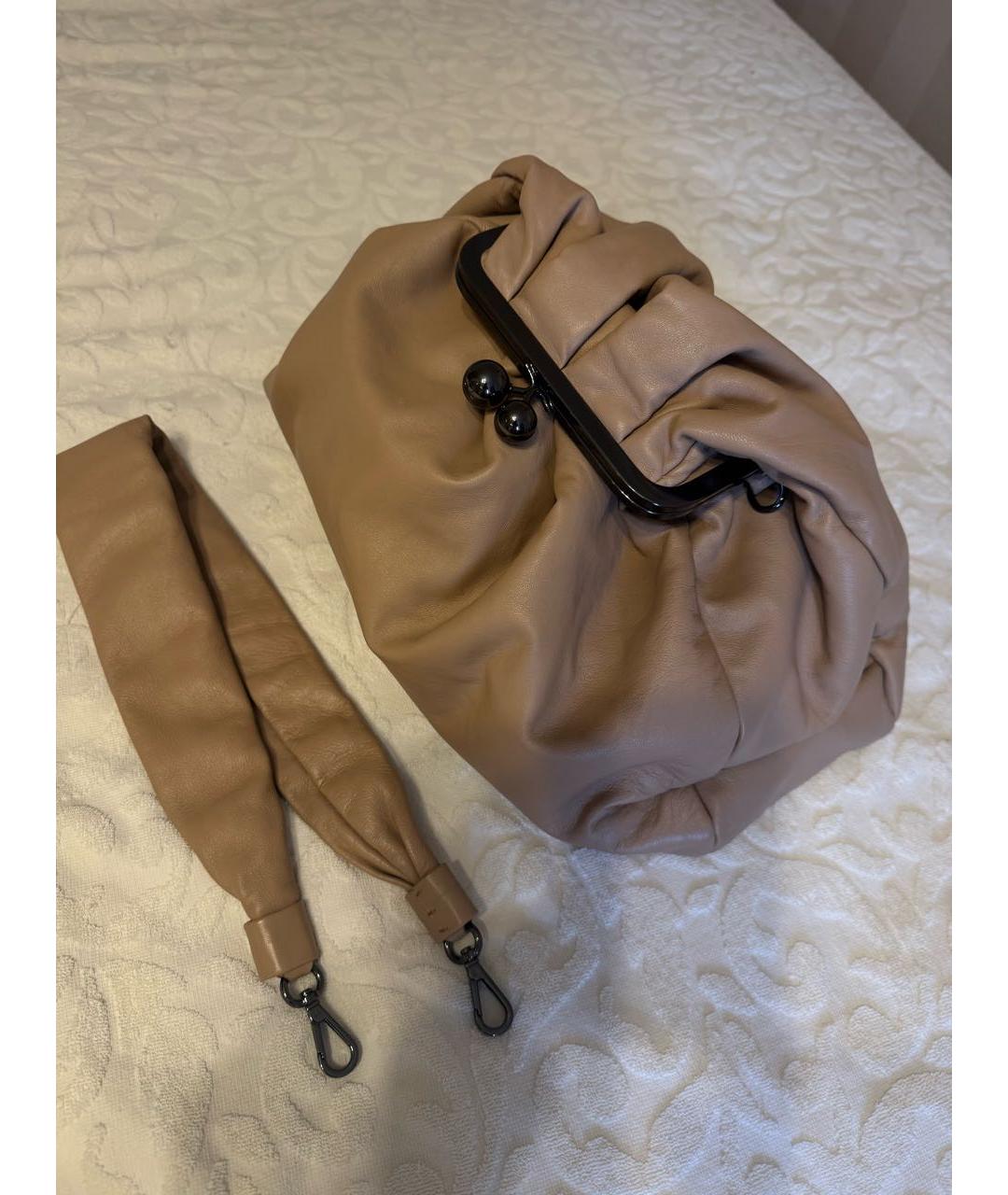 WEEKEND MAX MARA Бежевая кожаная сумка через плечо, фото 4