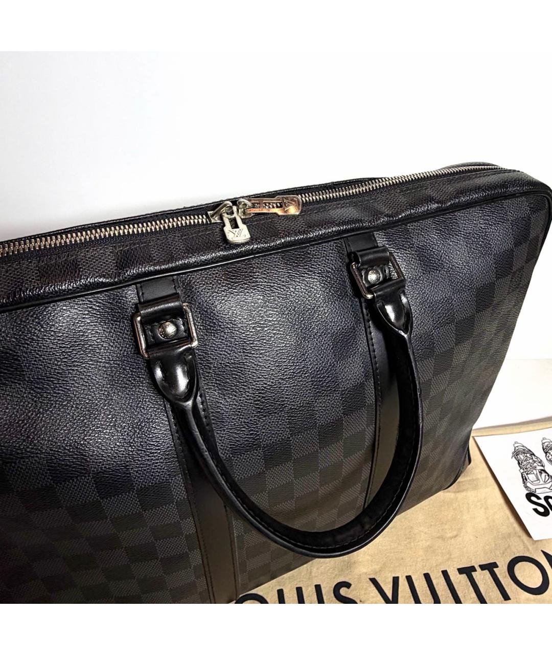 LOUIS VUITTON Черный кожаный портфель, фото 4