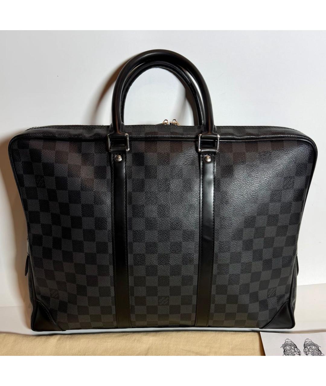 LOUIS VUITTON Черный кожаный портфель, фото 2